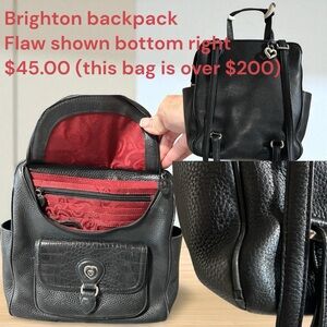 Brighton Black Leather Backpack with Red Interior